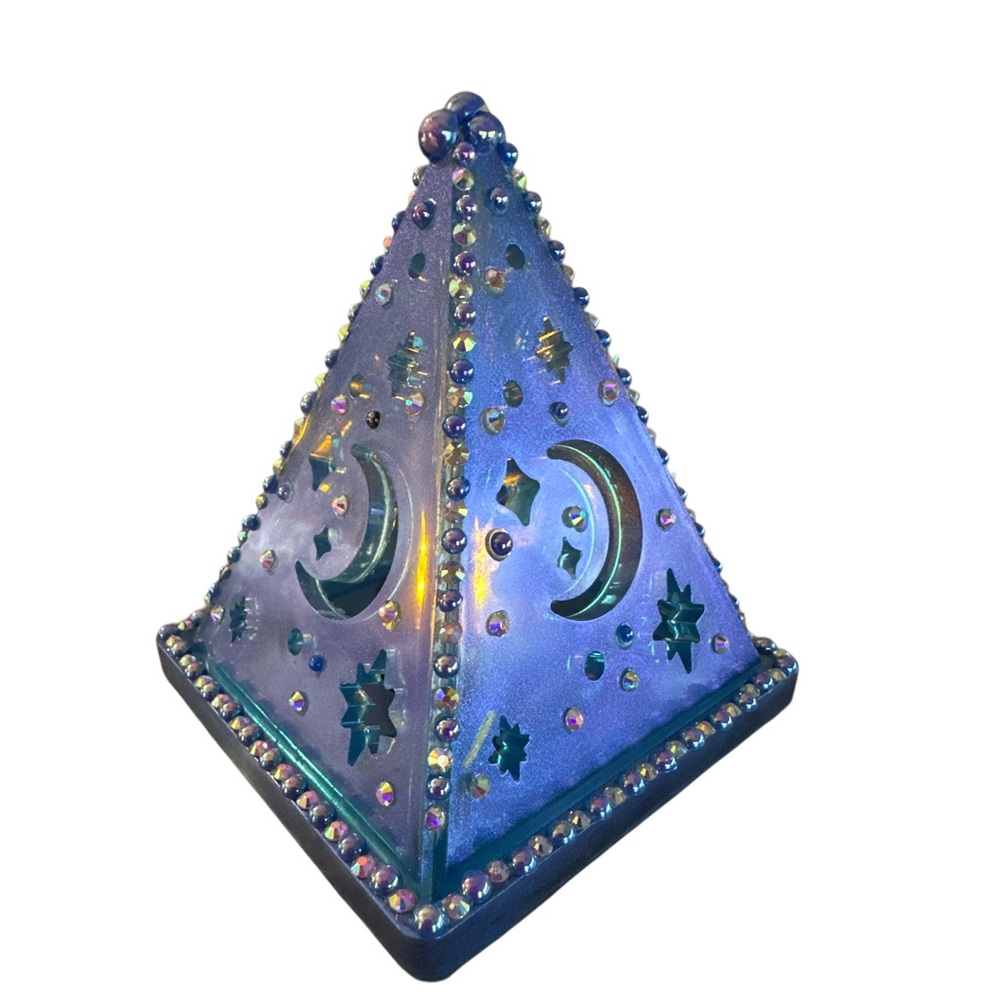 Royal Blue  Moon & Stars  Pyramid Decorative LED Tea Light Candleholder